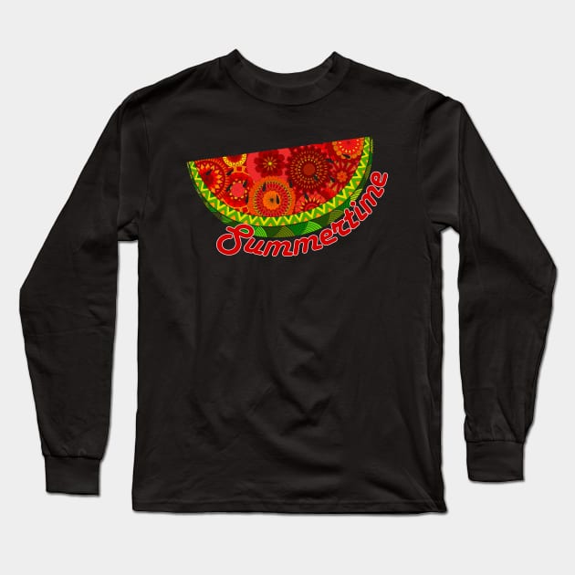 Watermelon Art with Summertime Long Sleeve T-Shirt by AlondraHanley
